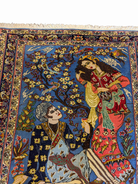 125 x 106 cm Tabriz Tab Traditional Blue Small Rug - Rugoutlet
