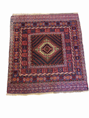 130 x 118 cm Afghan Mushwani Tribal Red Rug - Rugoutlet
