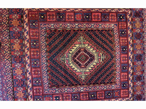 130 x 118 cm Afghan Mushwani Tribal Red Rug - Rugoutlet