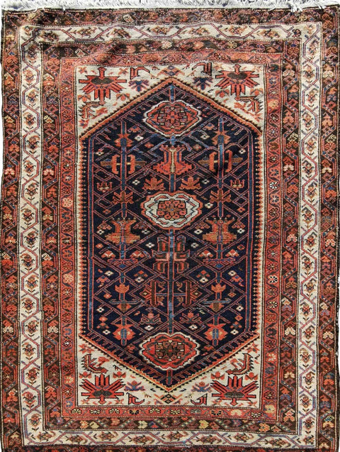 130 x 195 cm Old Persian Handmade Malayer Traditional Blue Rug - Rugoutlet