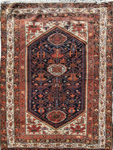 130 x 195 cm Old Persian Handmade Malayer Traditional Blue Rug - Rugoutlet