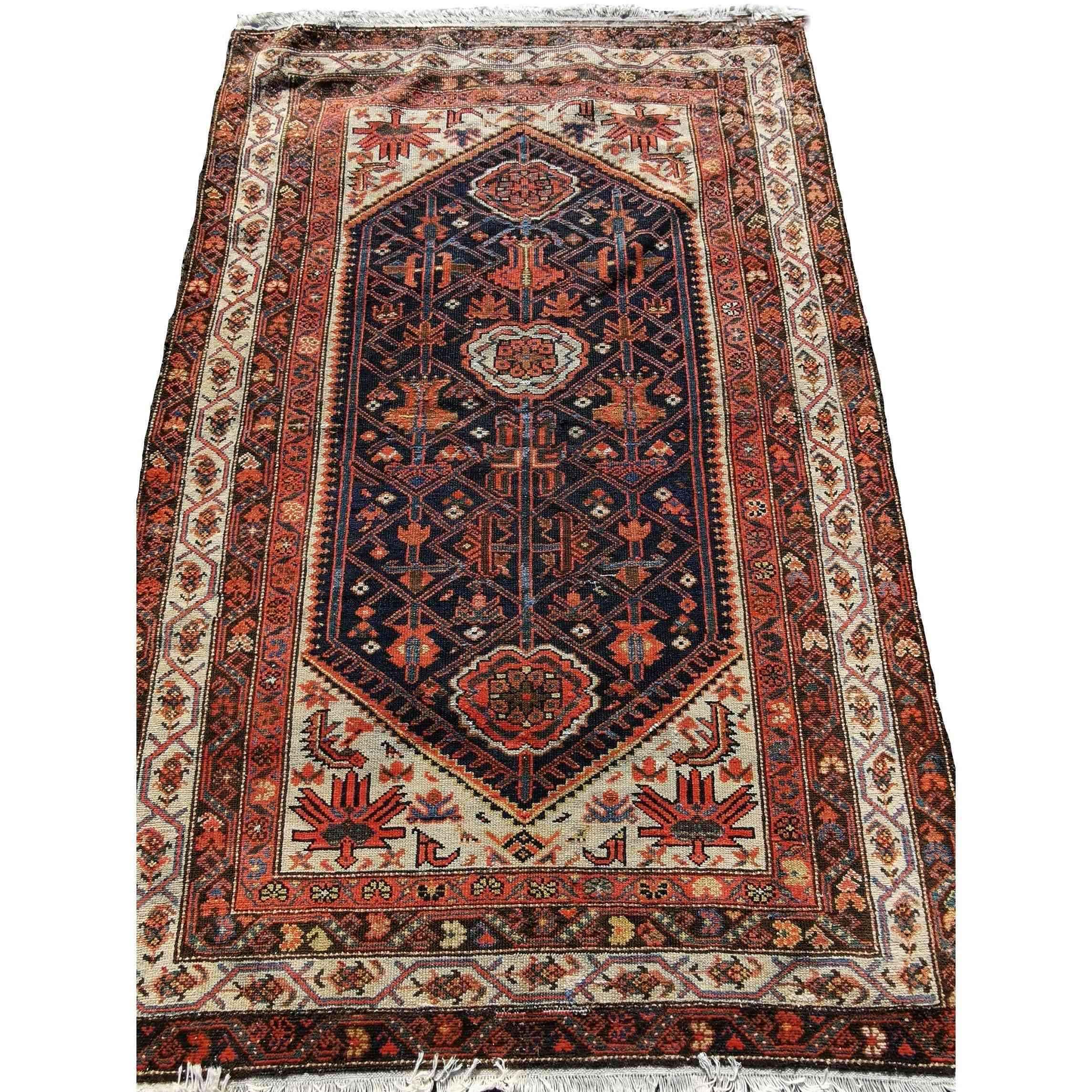 130 x 195 cm Old Persian Handmade Malayer Traditional Blue Rug - Rugmaster