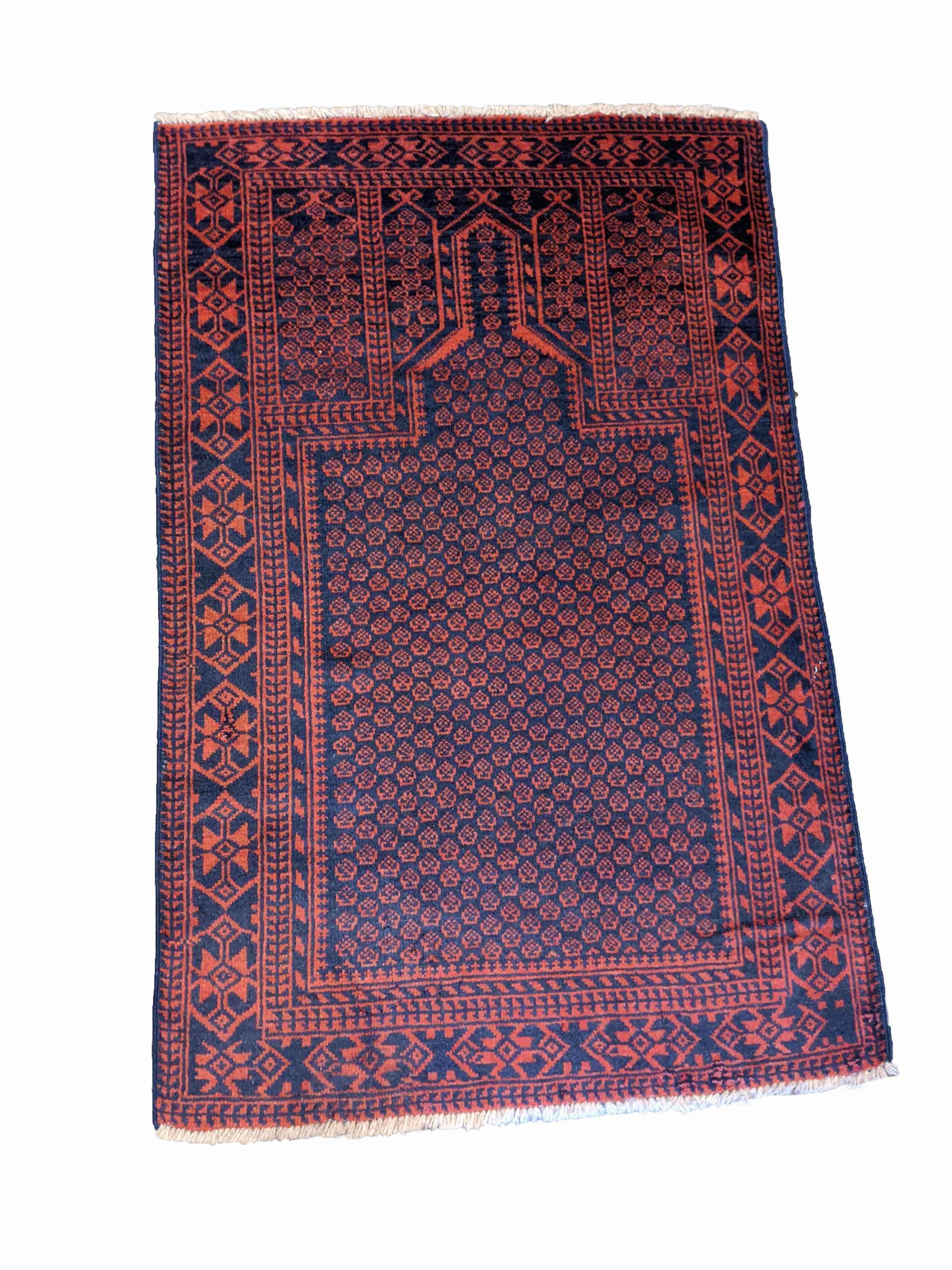 130 x 85 cm Persian Baluch Prayer Traditional Red Small Rug - Rugmaster
