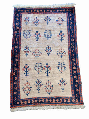 130 x 89 cm Fine Shahsavand Tribal White Small Rug - Rugoutlet