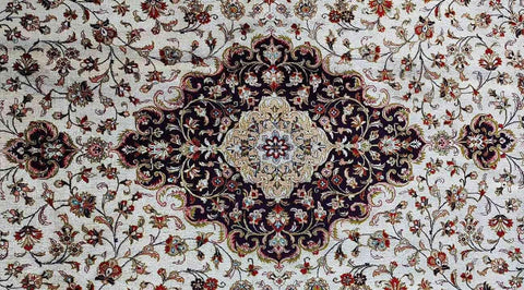 134 x 210 cm Fine Persian Oval Ghom silk Round Black Rug - Rugoutlet