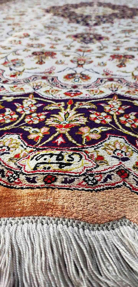 134 x 210 cm Fine Persian Oval Ghom silk Round Black Rug - Rugoutlet