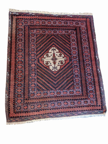 135 x 118 cm Afghan Mushwani Tribal Red Rug - Rugoutlet
