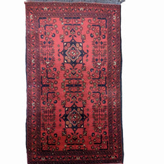 135 x 75 cm Afghan Khan Tribal Red Small Rug - Rugoutlet