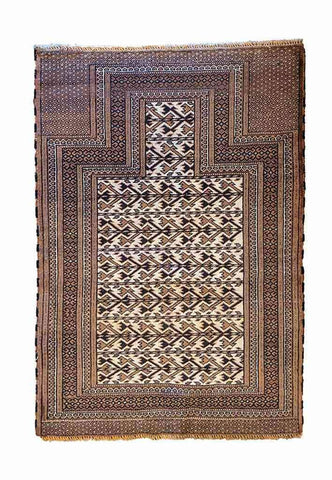 138 x 100 cm Fine Persian Baluch Prayer Traditional Brown Rug - Rugoutlet