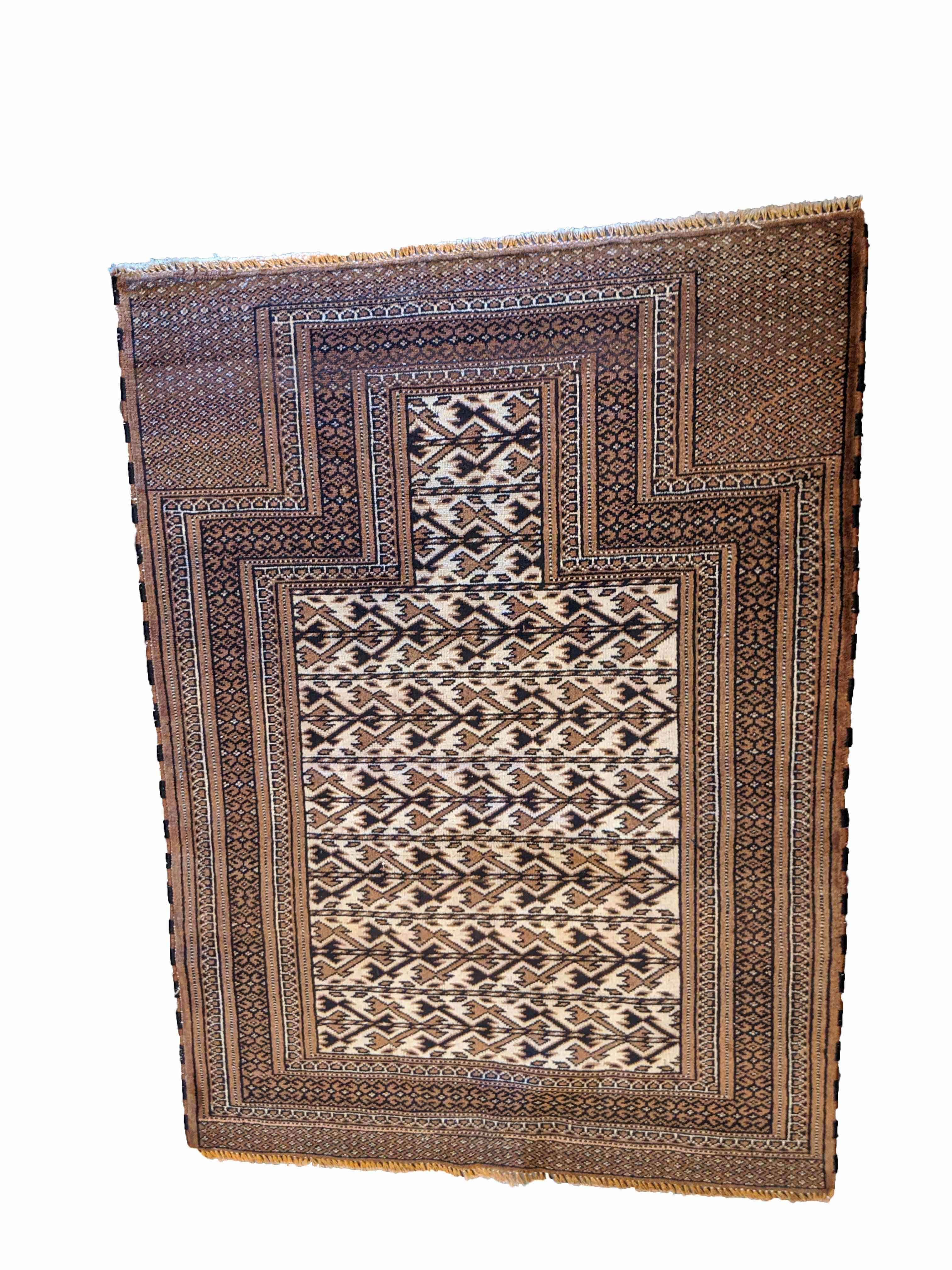 138 x 100 cm Fine Persian Baluch Prayer Traditional Brown Rug - Rugoutlet