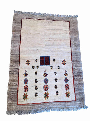 138 x 106 cm Persian Gabbeh Tribal White Rug - Rugoutlet