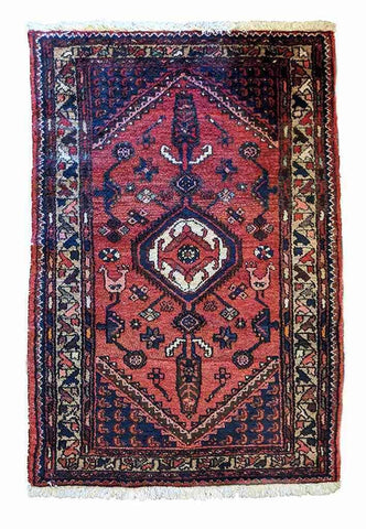 140 x 100 cm Persian Hamadan Traditional Red Rug - Rugoutlet
