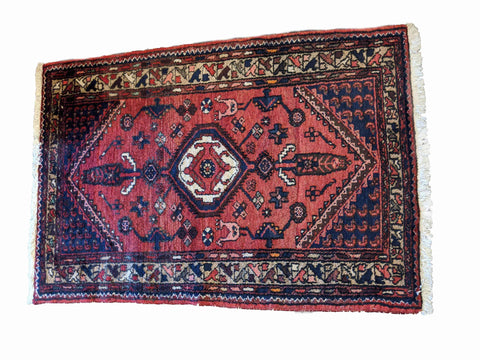 140 x 100 cm Persian Hamadan Traditional Red Rug - Rugoutlet