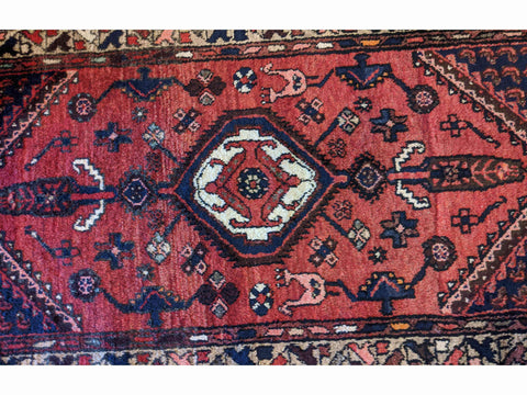 140 x 100 cm Persian Hamadan Traditional Red Rug - Rugoutlet