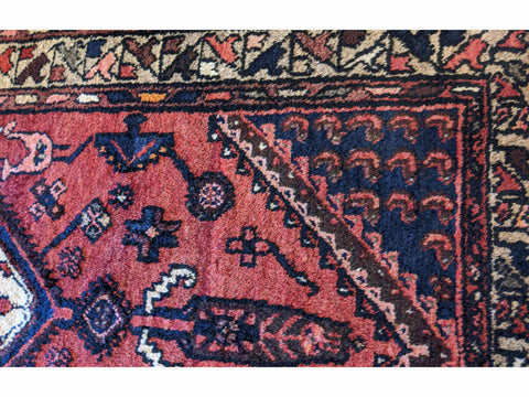 140 x 100 cm Persian Hamadan Traditional Red Rug - Rugoutlet