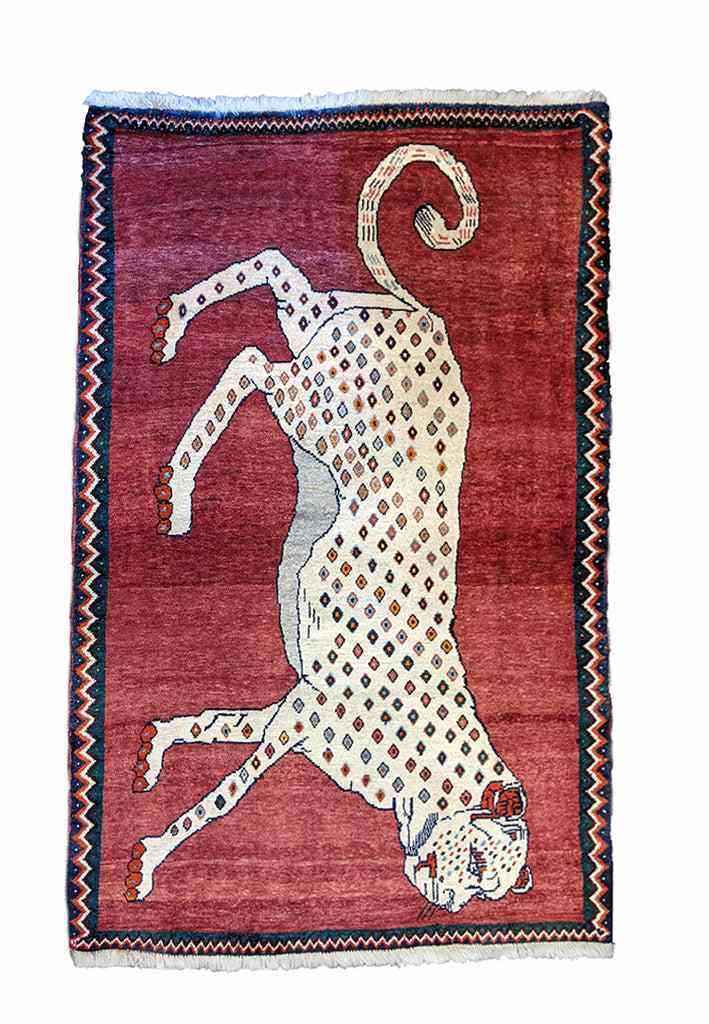 140 x 95 cm Shiraz Qashqai Nomadic Animal design Tribal Red Rug - Rugmaster