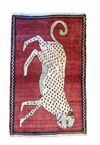 140 x 95 cm Shiraz Qashqai Nomadic Animal design Tribal Red Lion Rug - Rugoutlet