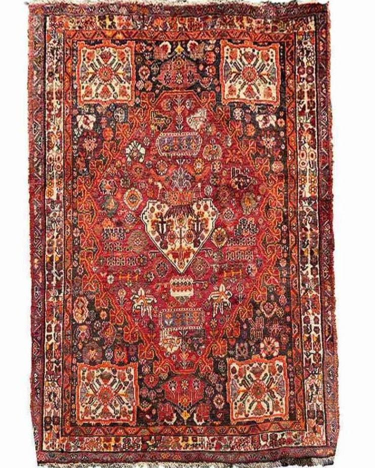 142 x 100 cm Qashqai Tribal Red Rug - Rugoutlet