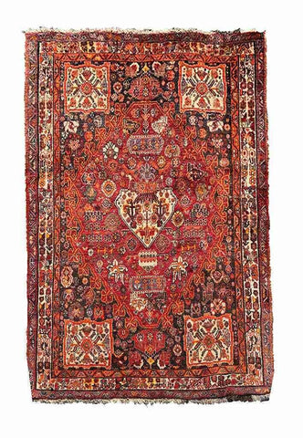 142 x 100 cm Qashqai Tribal Red Rug - Rugoutlet