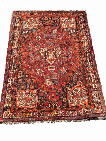 142 x 100 cm Qashqai Tribal Red Rug - Rugoutlet
