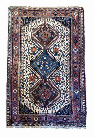142 x 108 cm Yalameh Tribal White Rug - Rugoutlet