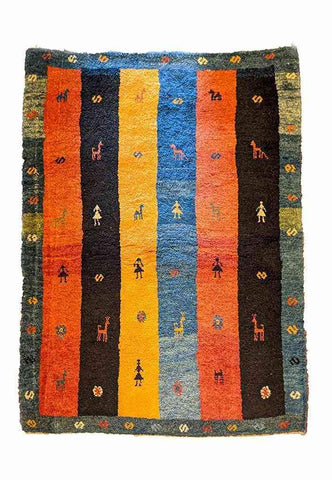 142 x 111 cm Persian Gabbeh Tribal Multi coloured Rug - Rugoutlet