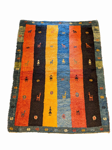 142 x 111 cm Persian Gabbeh Tribal Multi coloured Rug - Rugoutlet