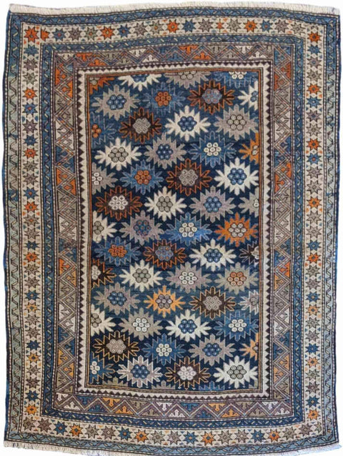 142 x 118 cm Old Kazak Blue Small Rug - Rugoutlet