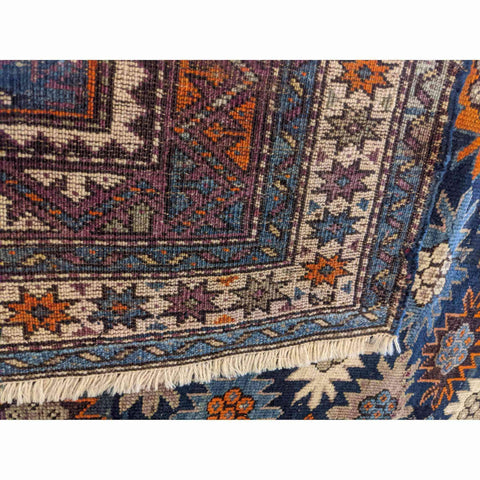 142 x 118 cm Old Kazak Blue Small Rug - Rugoutlet