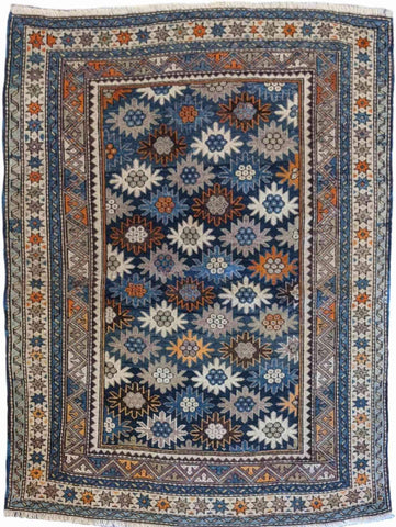 142 x 118 cm Old Kazak Blue Small Rug - Rugoutlet