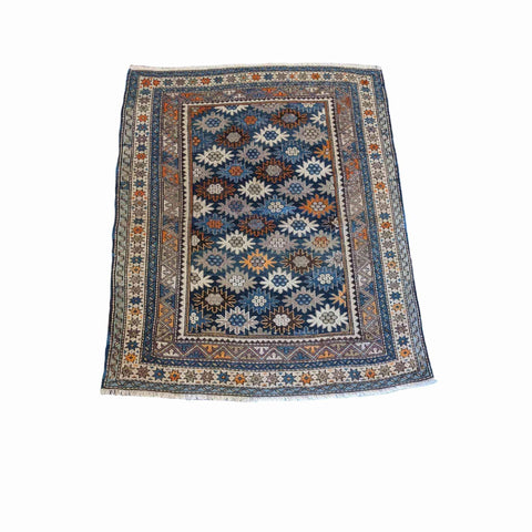 142 x 118 cm Old Kazak Blue Small Rug - Rugoutlet