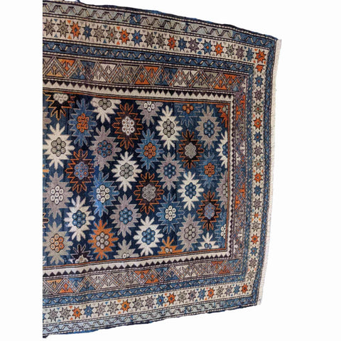 142 x 118 cm Old Kazak Blue Small Rug - Rugoutlet