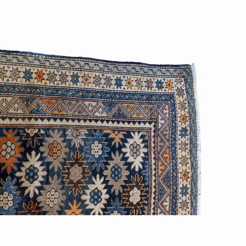 142 x 118 cm Old Kazak Blue Small Rug - Rugoutlet