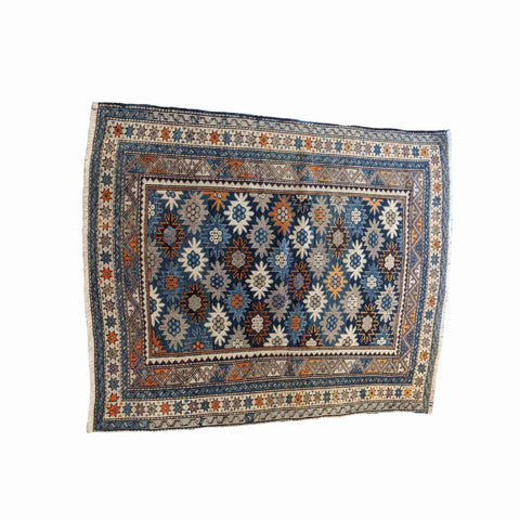 142 x 118 cm Old Kazak Blue Small Rug - Rugoutlet