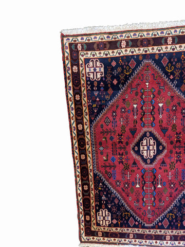 143 x 100 cm Qashqai Tribal Blue Rug - Rugoutlet