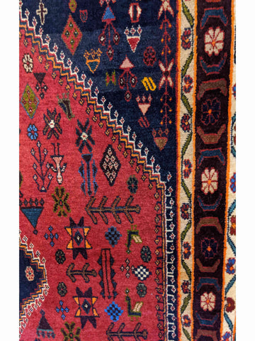 143 x 100 cm Qashqai Tribal Blue Rug - Rugoutlet