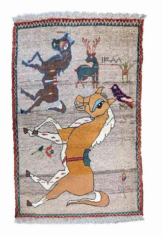 143 x 101 cm Nomadic Qashqai Tribal Yellow Horse Rug - Rugoutlet