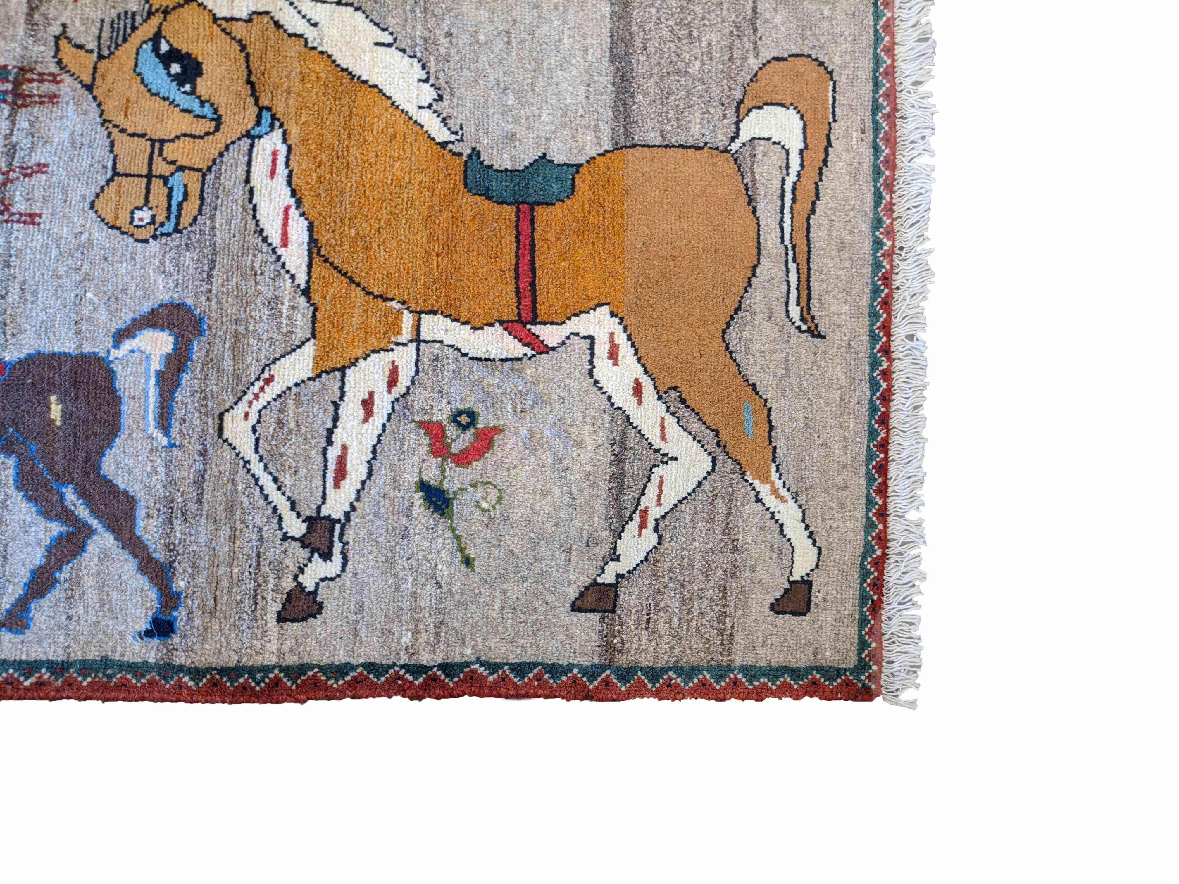 143 x 101 cm Nomadic Qashqai Tribal Yellow Horse Rug - Rugoutlet