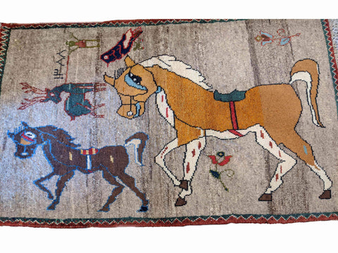 143 x 101 cm Nomadic Qashqai Tribal Yellow Horse Rug - Rugoutlet