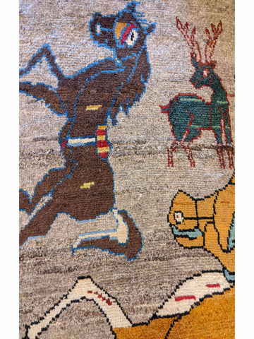 143 x 101 cm Nomadic Qashqai Tribal Yellow Horse Rug - Rugoutlet