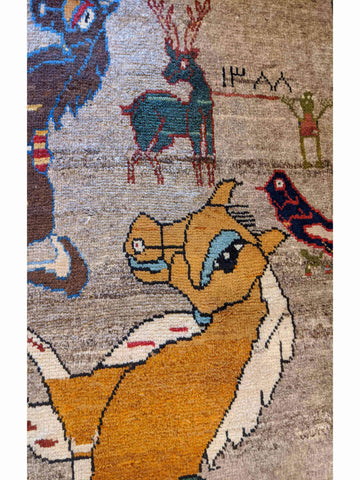 143 x 101 cm Nomadic Qashqai Tribal Yellow Horse Rug - Rugoutlet