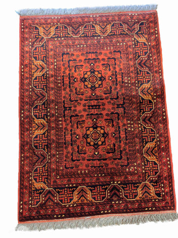145 x 103 cm Afghan Khan Tribal Red Rug - Rugoutlet