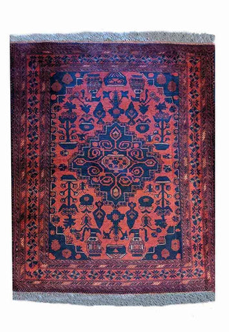 145 x 105 cm Afghan Khan Tribal Red Small Rug - Rugoutlet