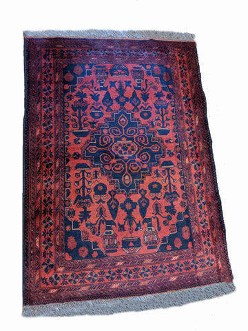145 x 105 cm Afghan Khan Tribal Red Small Rug - Rugoutlet