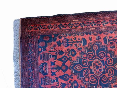 145 x 105 cm Afghan Khan Tribal Red Small Rug - Rugoutlet