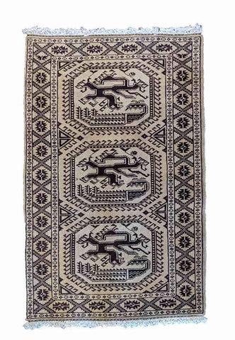 145 x 80 cm Golden Afghan White Rug - Rugoutlet