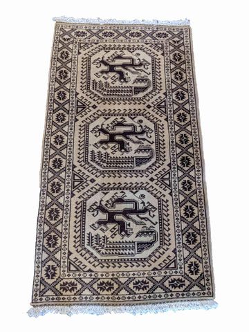 145 x 80 cm Golden Afghan White Rug - Rugoutlet