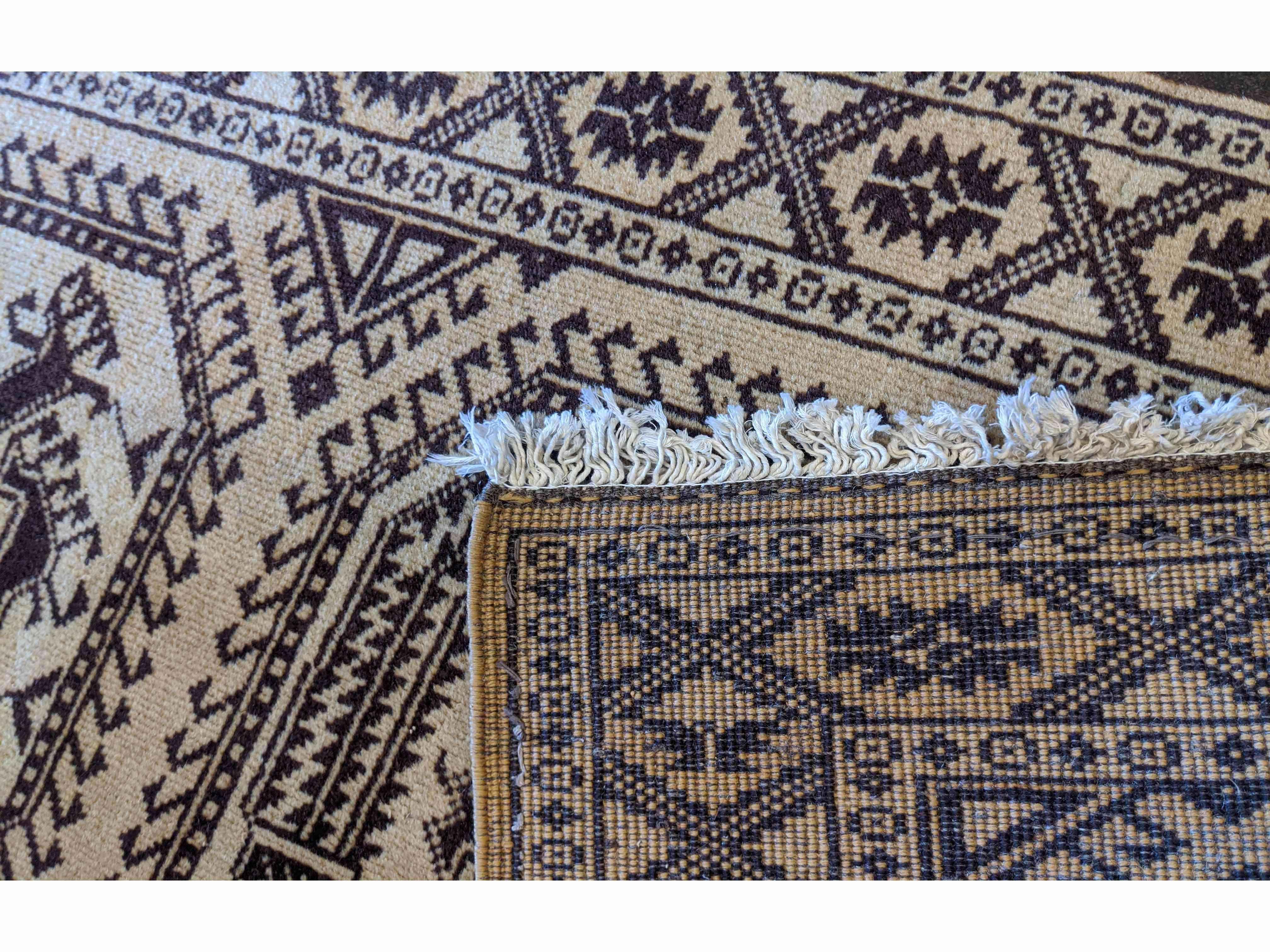 145 x 80 cm Golden Afghan Tribal White Rug - Rugmaster