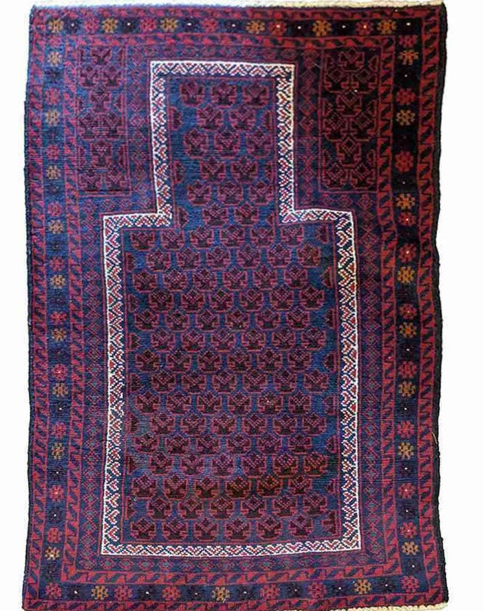 145 x 85 cm Persian Baluch Prayer Traditional Red Rug - Rugmaster