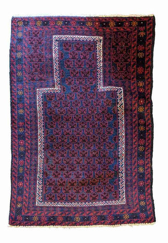 145 x 85 cm Persian Baluch Prayer Traditional Red Rug - Rugoutlet